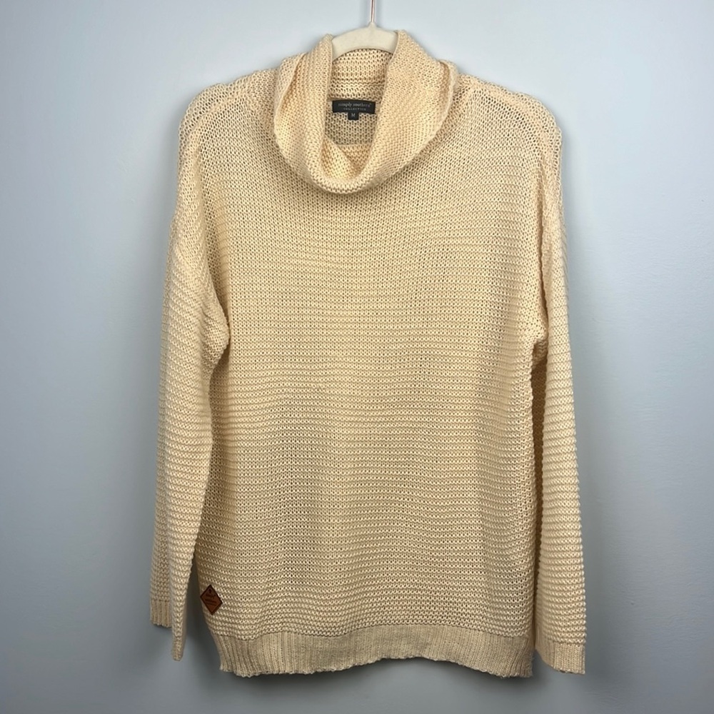 Simply Southern medium women’s cream open knit cowl neck pullover sweater